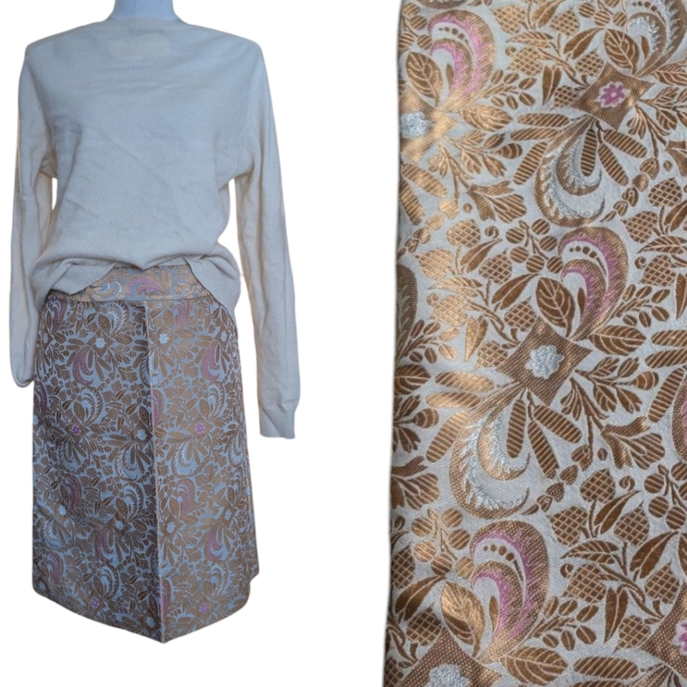 Elevenses Anthropologie Silk Gold Metallic Jacquard Brocade Pencil  Skir…